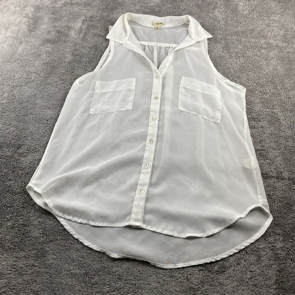 Lily White Sheer Button Up Blouse Womens XS White‎ Sleeveless